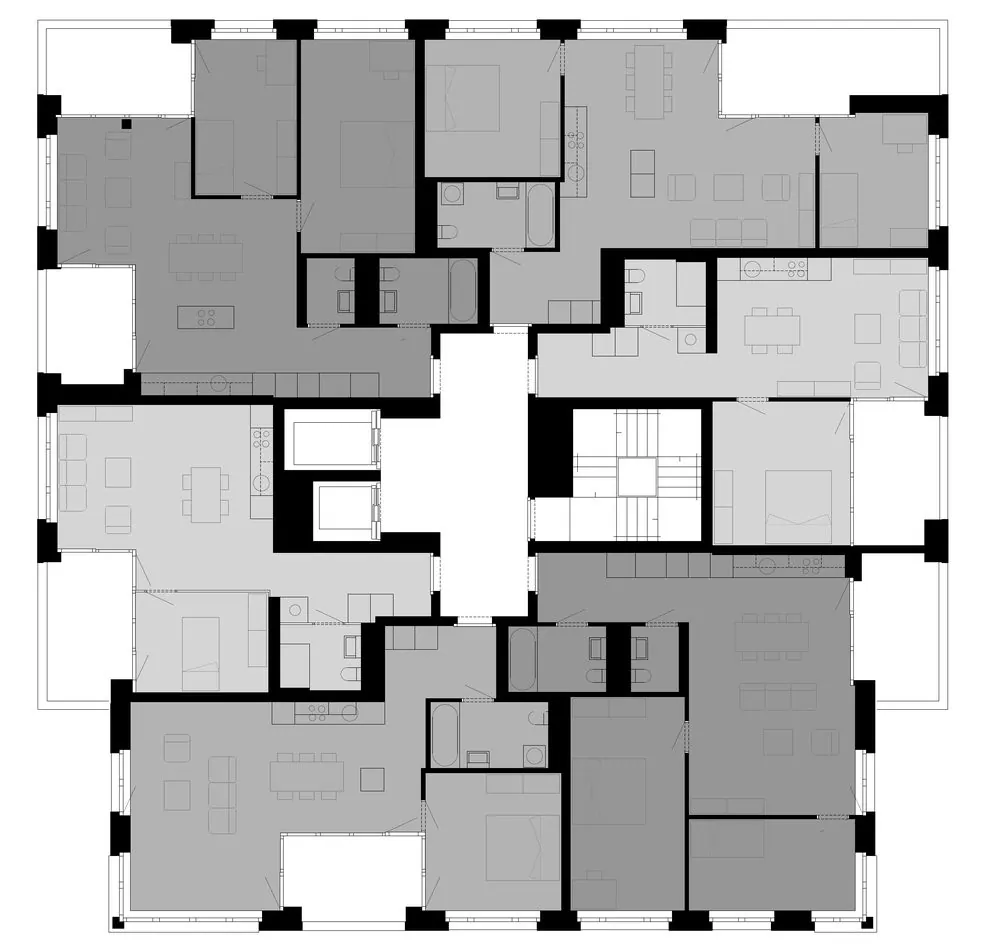 BE2, plan de l’étage type