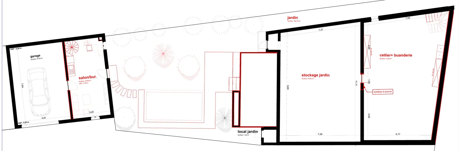 Plan du rez-de-jardin, projet