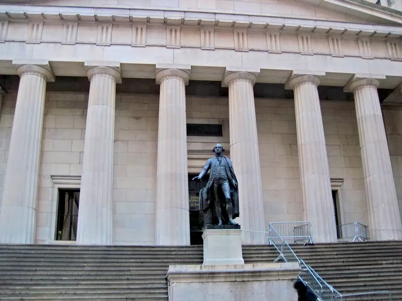 Federal Hall, 1842, et la statue de George Washington