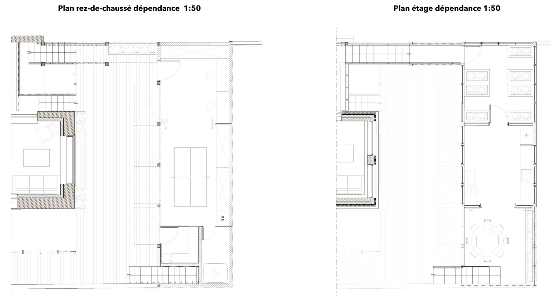 Plans de la dépendance, rez-de-chaussée et étage · 1:50