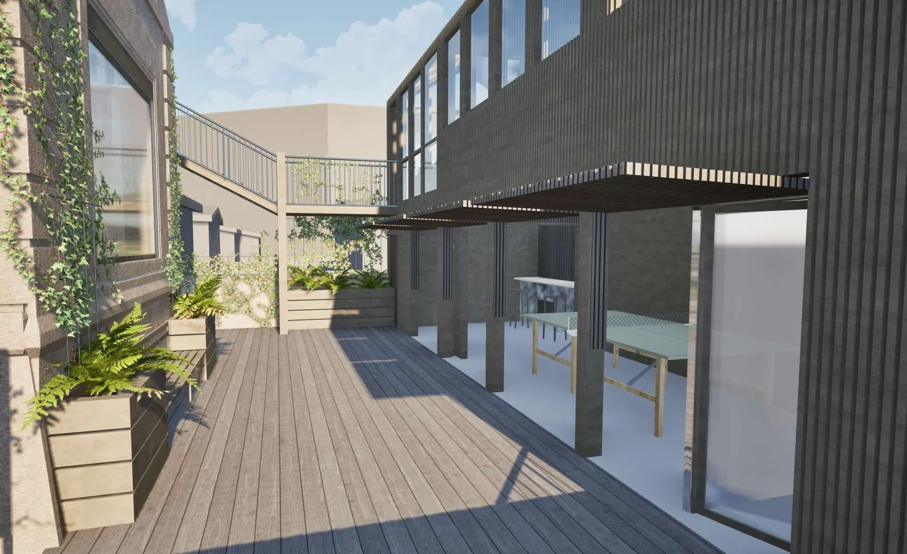 La terrasse au rez-de-chaussée de la dépendance