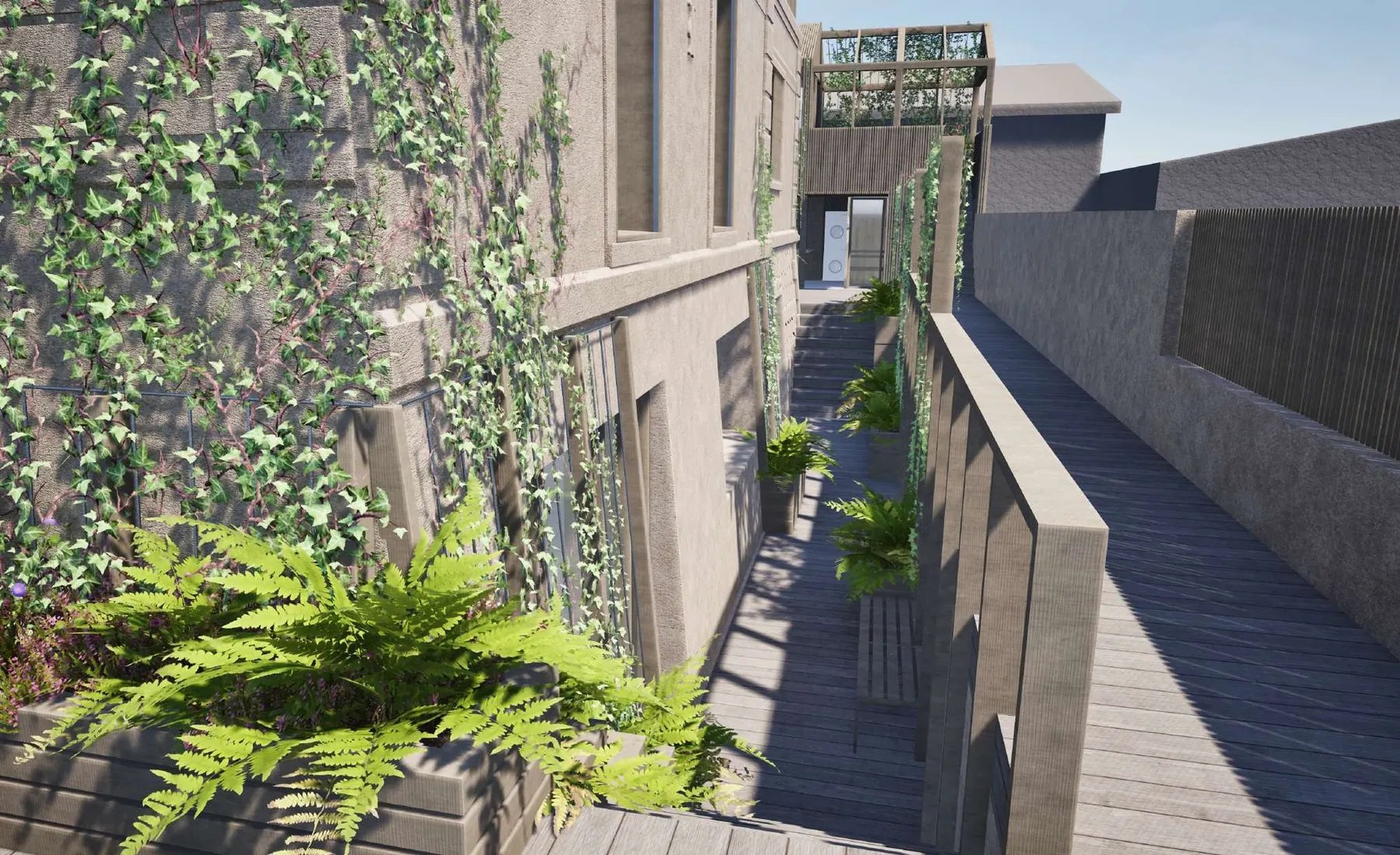 La terrasse basse, le long de la façade ouest