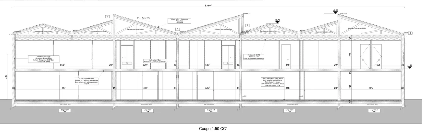 Plot J, coupe longitudinale