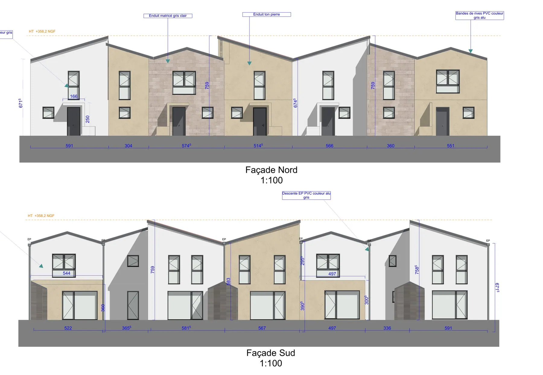 Plot J, façades nord et sud